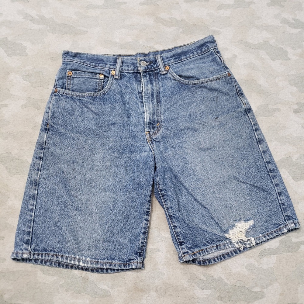 Levi's 550 Shorts Mens 32 Blue Relaxed Fit Distressed Denim Medium Wash Jorts